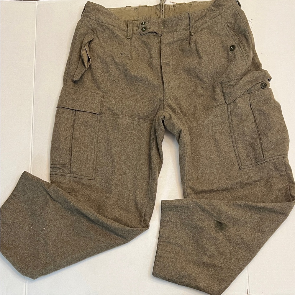 VINTAGE MENS BULAG MUNCHEN HEAVY WOOL GREEN GERMAN MILITARY CARGO PANTS 36